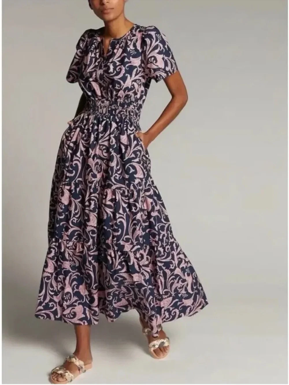 NWT Anthropologie Somerset Paisley Print Maxi Dress in Navy/Marin Sz XS - Picture 1 of 9